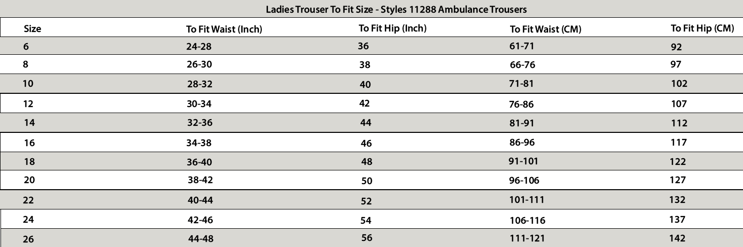 Size Guide Sugdens Trouser 11288